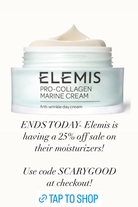 Elemis skincare sale! Ends today! 25% off moisturizers! Use promo code SCARYGOOD at checkout! 

#LTKsalealert #LTKbeauty