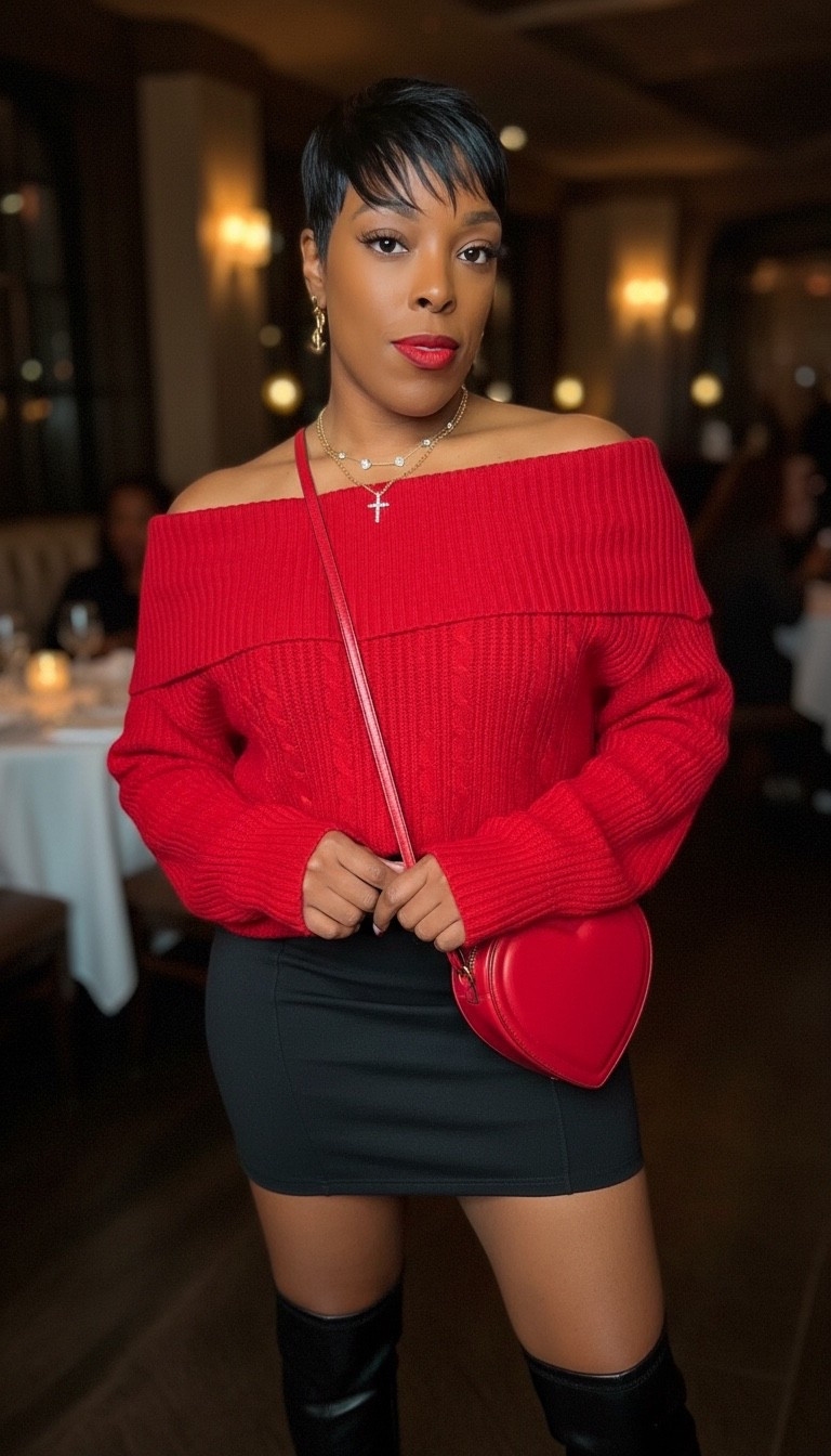 Red sweaters, mini skirts, and a heart-shaped bag = main character energy 💋

#LTKootd #LTKValentine #LTKSeasonal