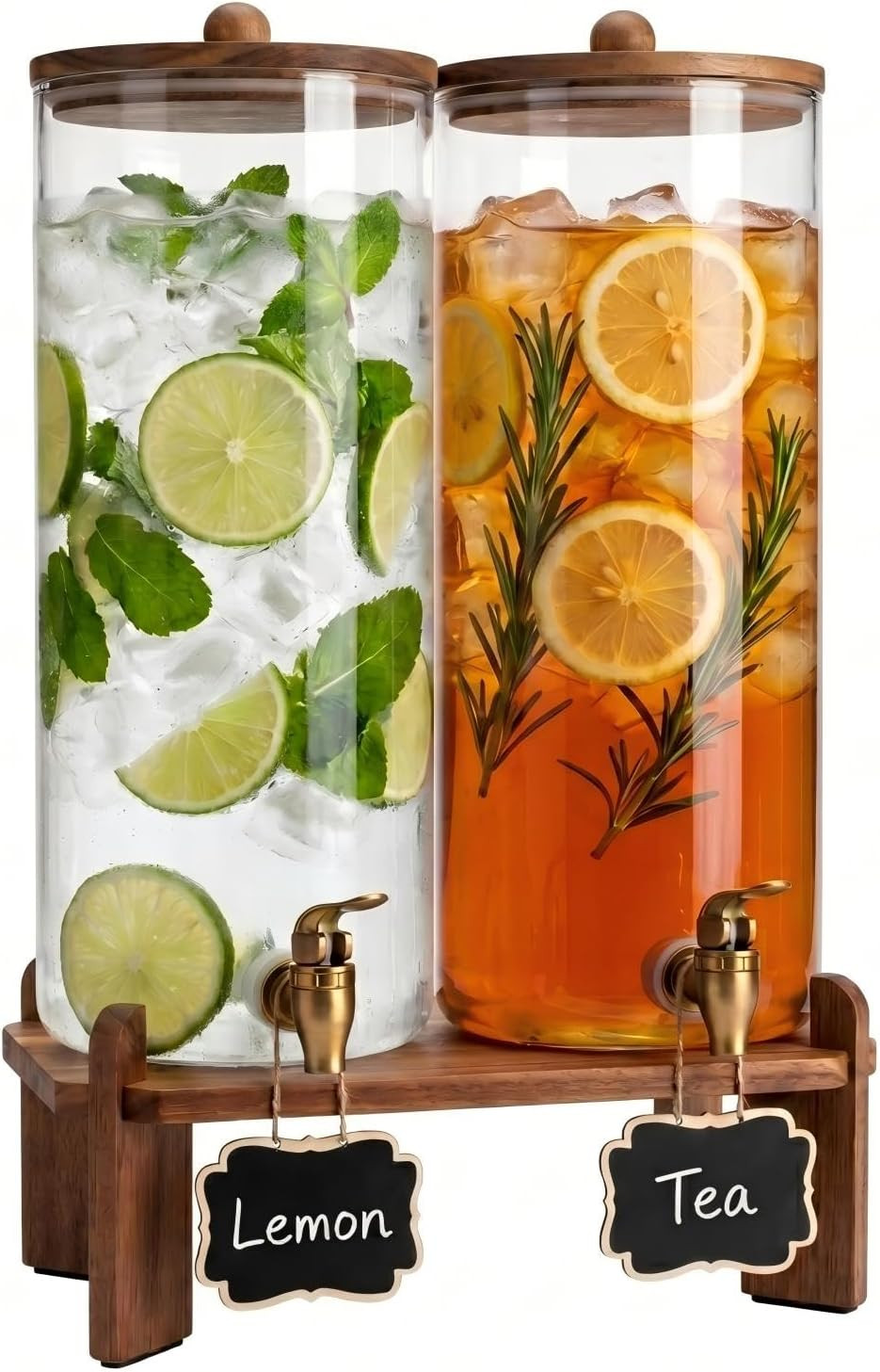 2 Pack 2 Gallon Glass Drink Dispenser with Spigot & Acacia Wood Stand & Lid | Amazon (US)