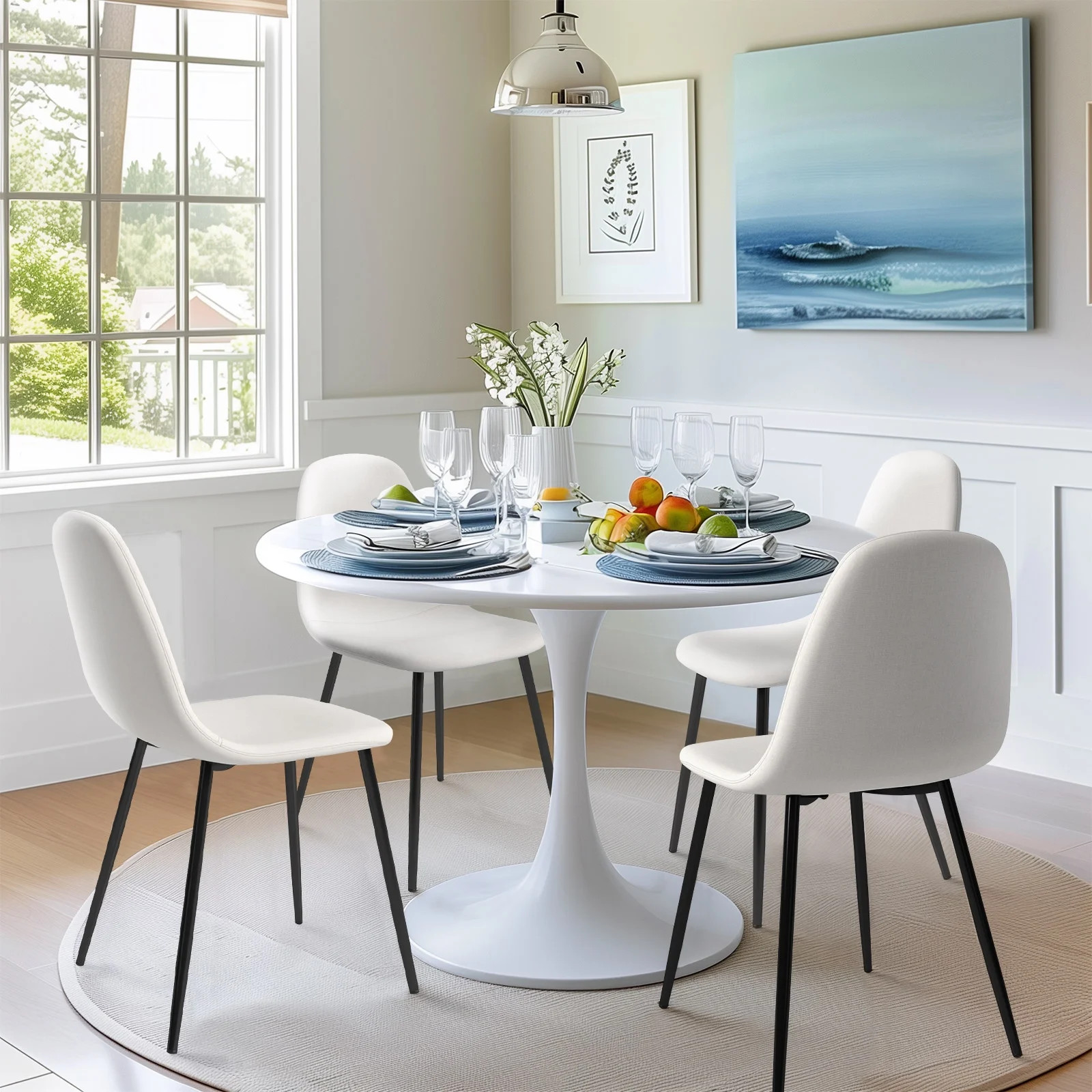 Homy Casa Dining Chairs Set of 4, Upholstered Fabric Side Chairs with Black Metal Legs, Beige | Walmart (US)