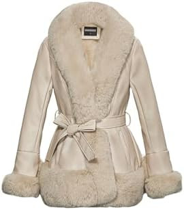 GRAN ORIENTE Women's Faux Leather Jacket with Faux Fur Collar, Winter Long Sleeve Furry Trim Pepl... | Amazon (US)