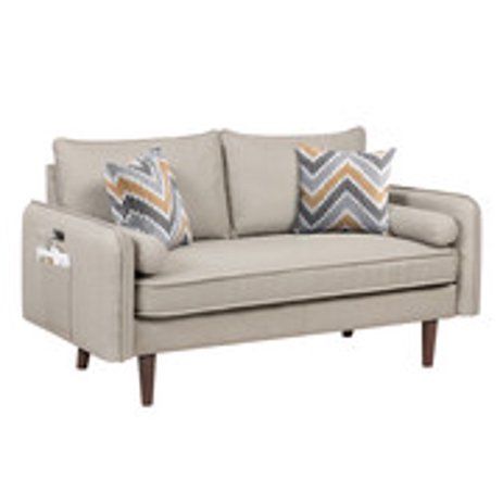 Lilola Home Mia Modern Beige Linen Loveseat Couch with USB Charging Ports & Pillows | Walmart (US)