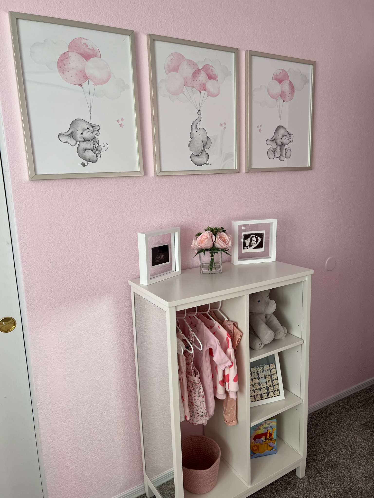 Details for baby girl’s elephant themed nursery. Perfect detail with the dress up storage. Absolutely love these elephant prints from a shop on Etsy  

#LTKbaby #LTKfamily #LTKSale