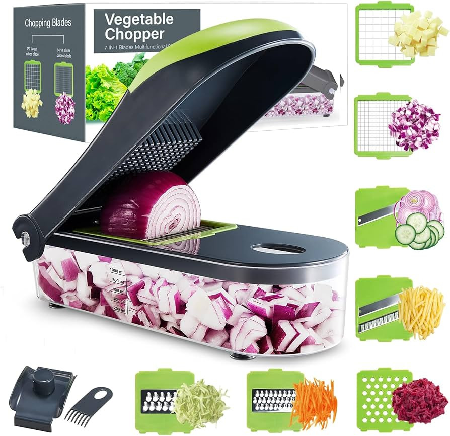 Kitexpert Vegetable Chopper, Onion Chopper Dicer Veggie Chopper with 7 Blades and Container, 7-in... | Amazon (US)