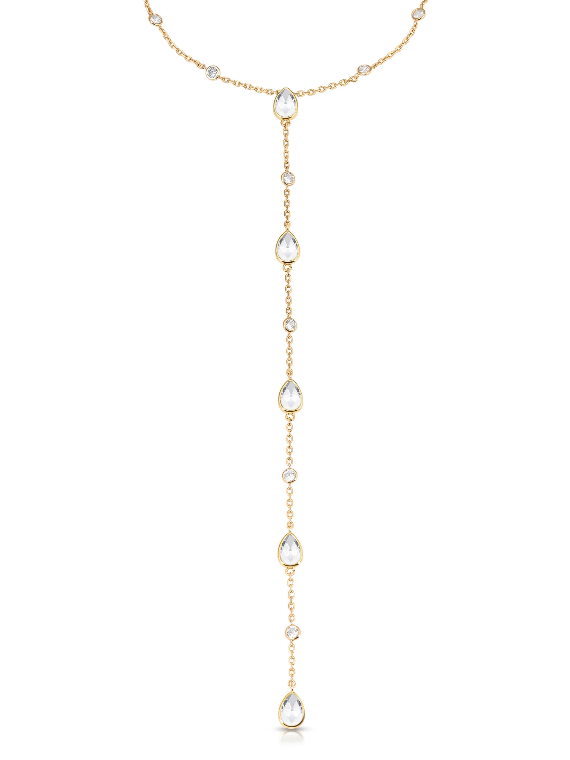 Marquise Crystal Lariat - Clear Crystal with 18k Gold Plating / One Size | Ettika