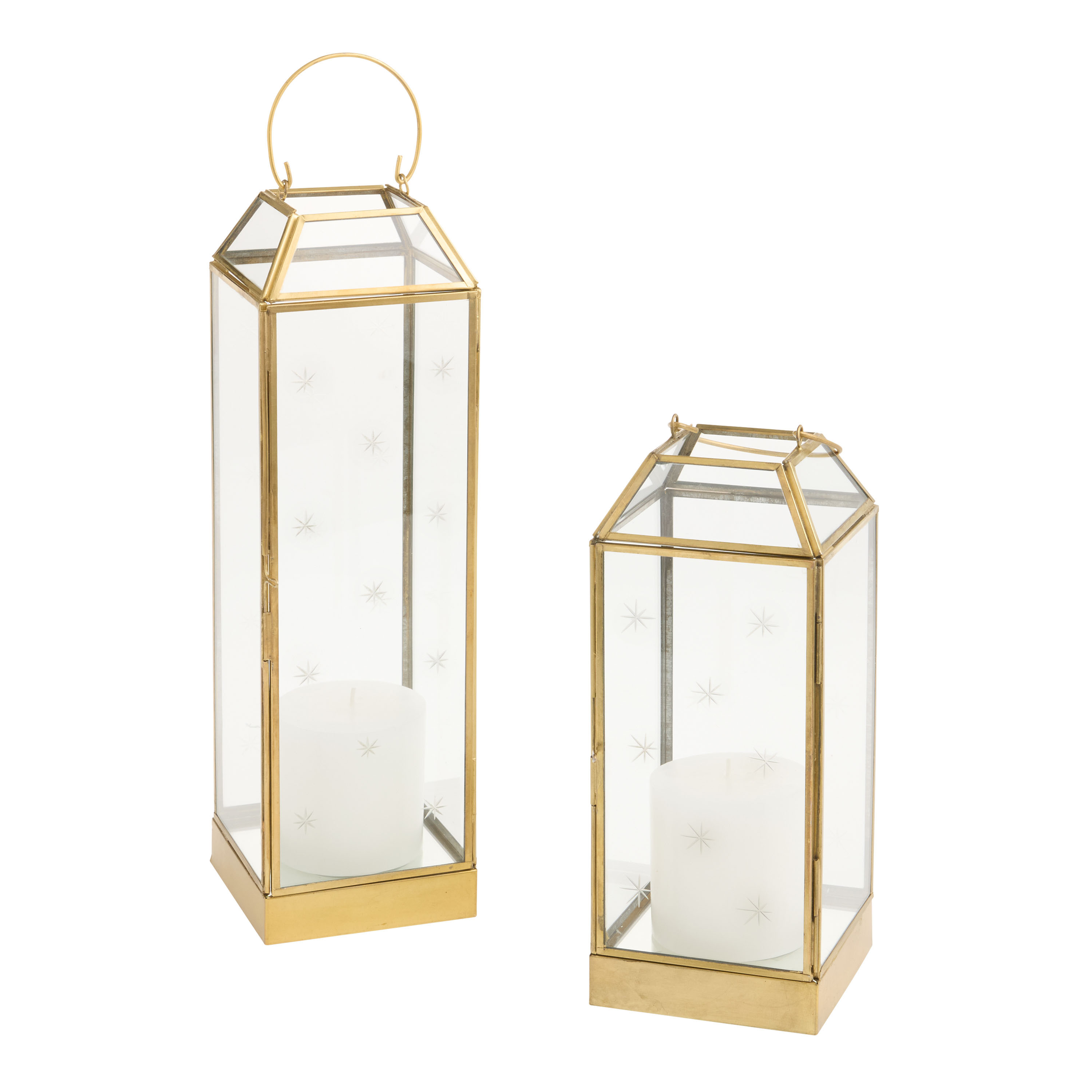 Vintage Gold and Hand Cut Glass Star Candle Lantern | World Market