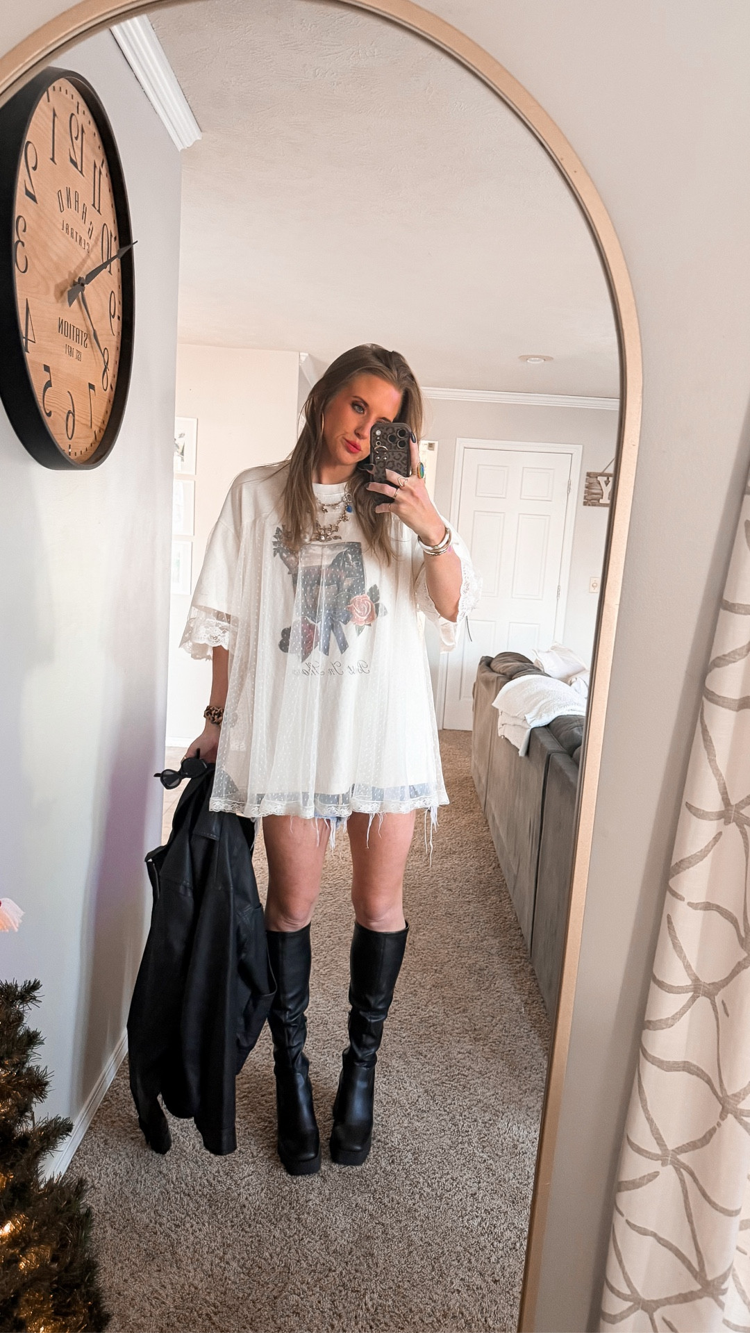 Yesterday’s parent teacher conference fashions. UO tunic T-shirt. Target skort and leather jacket. DSW platform boots. 
#stylediary #outfitlook #ootd #vlog 

#LTKFindsUnder50 #LTKSeasonal #LTKShoeCrush