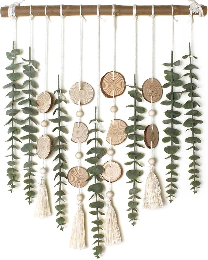 Artificial Eucalyptus Wall Decor Fake Greenery Leaves Stems Wall Hanging Plants on 16.5 inch Wood... | Amazon (US)