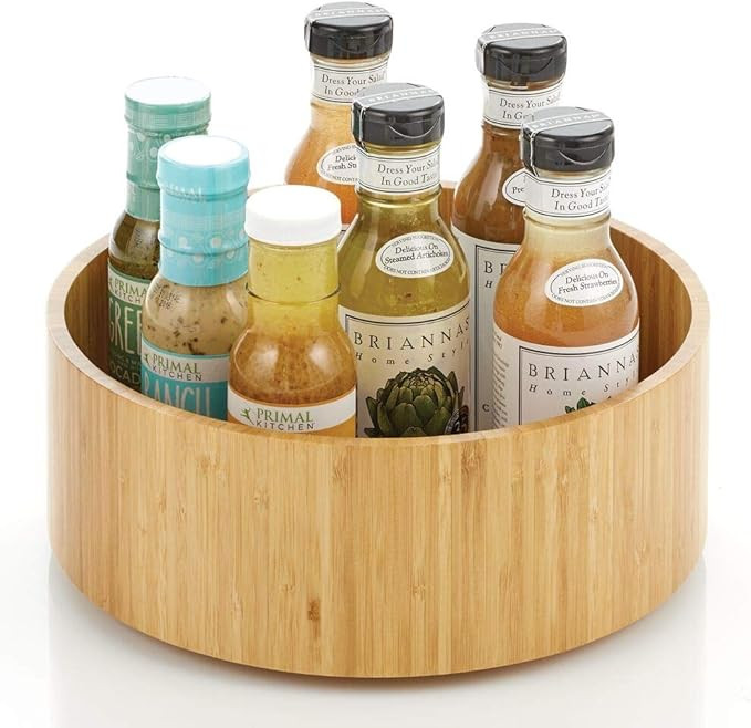 mDesign Bamboo Wood Lazy Susan Turntable Food Storage for Cabinets, Pantry, Refrigerator, Counter... | Amazon (US)