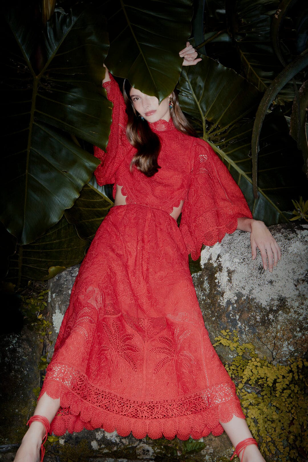 red guipure cut out midi dress | FarmRio (US)