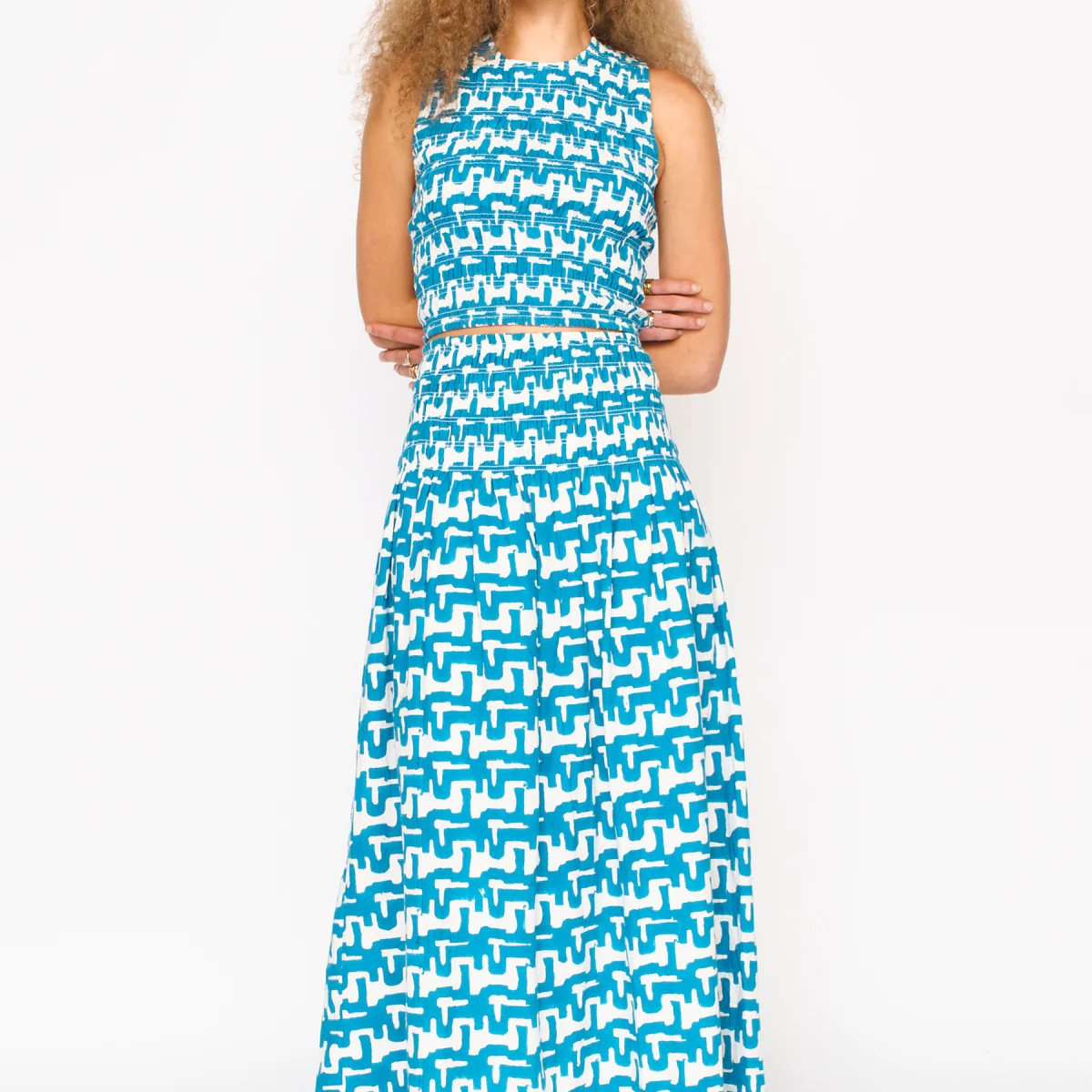 Lucia Smocked Top in Azure Popova | MIRTH