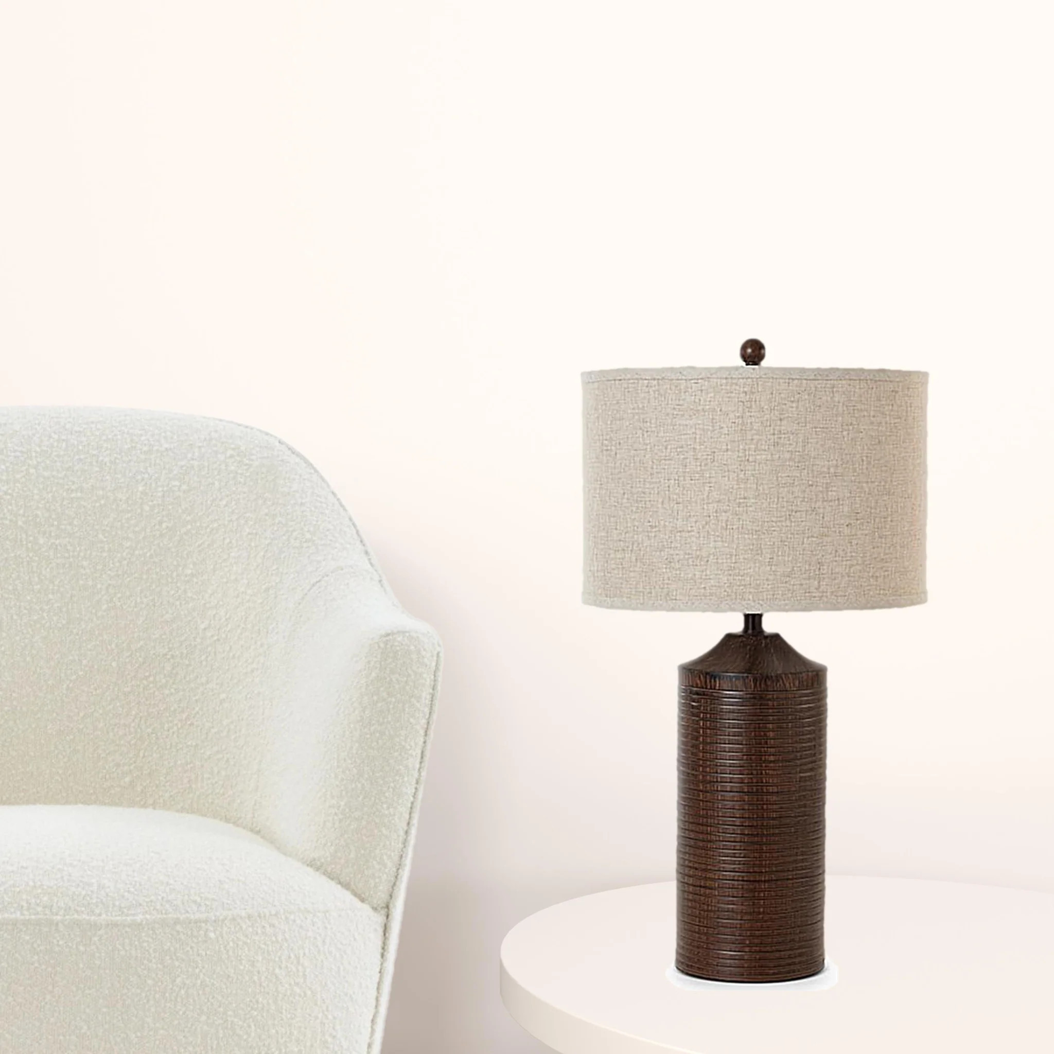 Set of Two 31" Brown Cylinder USB Table Lamps With Beige Drum Shade | Shop Simon