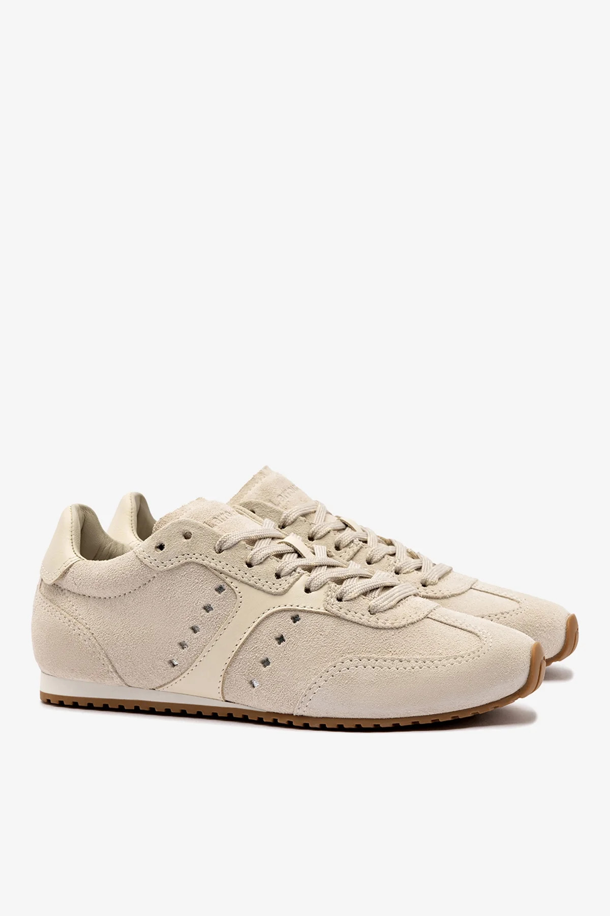 Stella Sneaker In Mushroom Grey Suede and Ivory Leather | Larroude