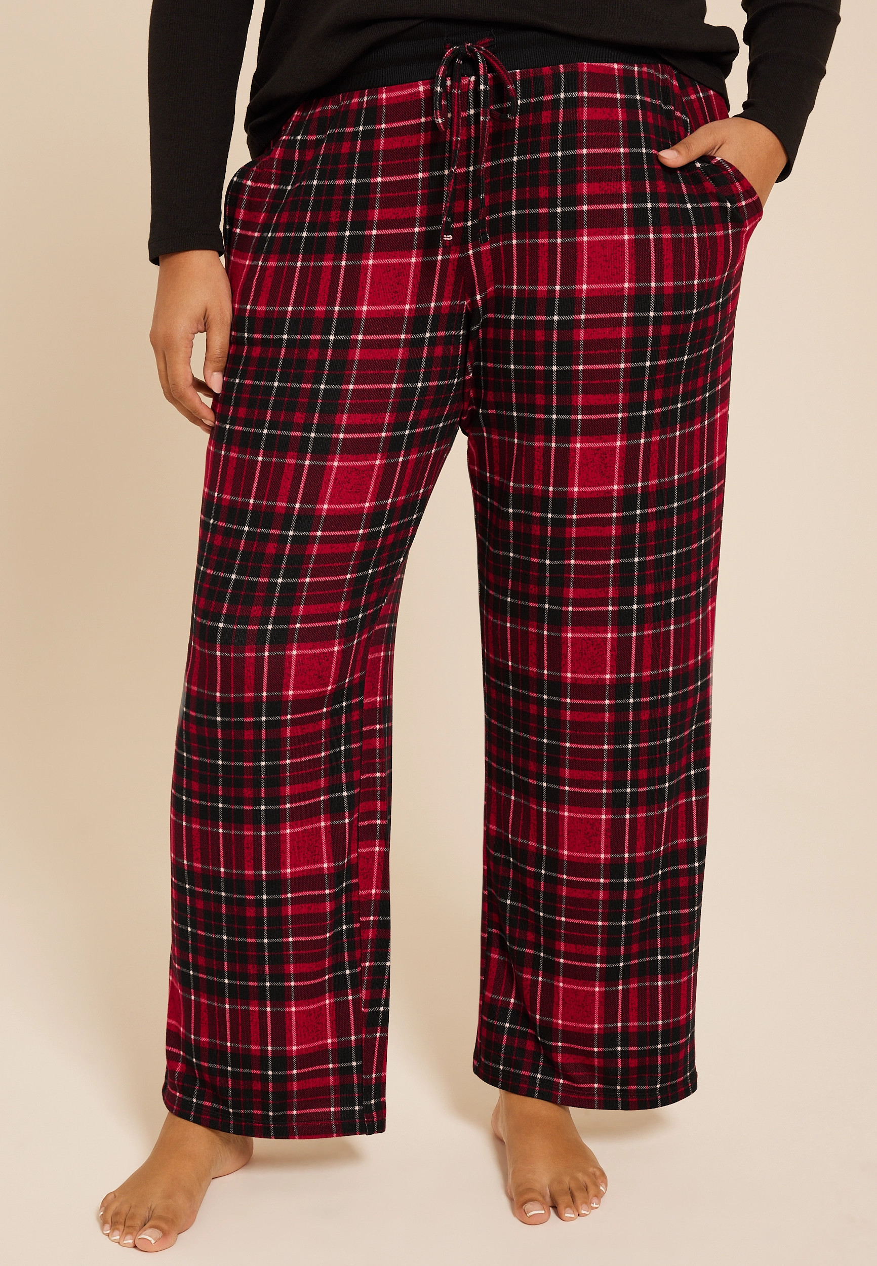 Maurices Plus Size Women's Hacci Red Plaid Wide Leg Pajama Pants Size 3X | Maurices