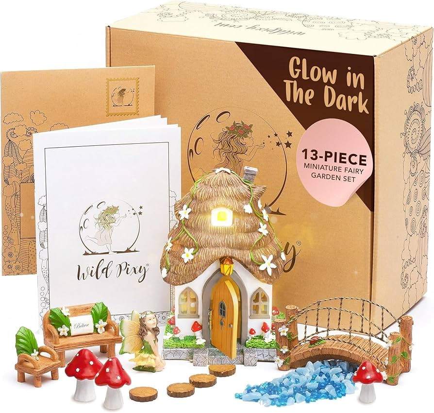 WILD PIXY Fairy Garden Kit - 13 Piece Glow in The Dark Accessories with 7.1" Outdoor Fairy House ... | Amazon (US)