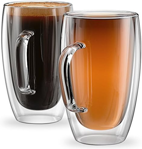 Stone & Mill Set of 2 Large Double Walled Glass Coffee Cups, 15 Ounce Sicilia Collection, Tall In... | Amazon (US)