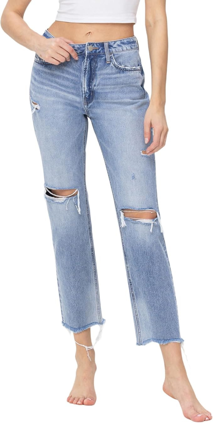 Flying Monkey Super High Rise Straight Jeans Light Blue | Amazon (US)