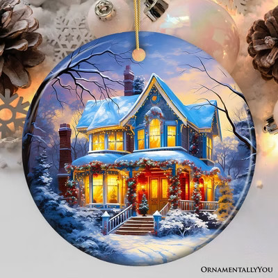 Glowing Winter Night Painting Ceramic Ornament, Warm and Inviting Christmas Tree Decor, Circle | Target