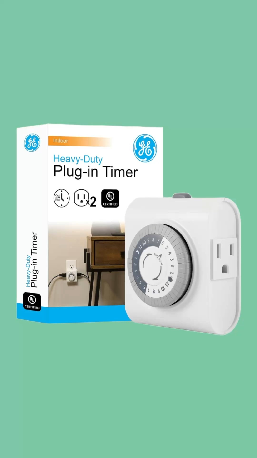 GE Mechanical Grounded Outlet Timer, Dual Plugs with 3 Prongs, 24 Hour Cycle, Indoor Use for Lights, Lamps, Fans, Appliances, Christmas Tree.
Indoor Timer.

#LTKHome #LTKHoliday #LTKSeasonal