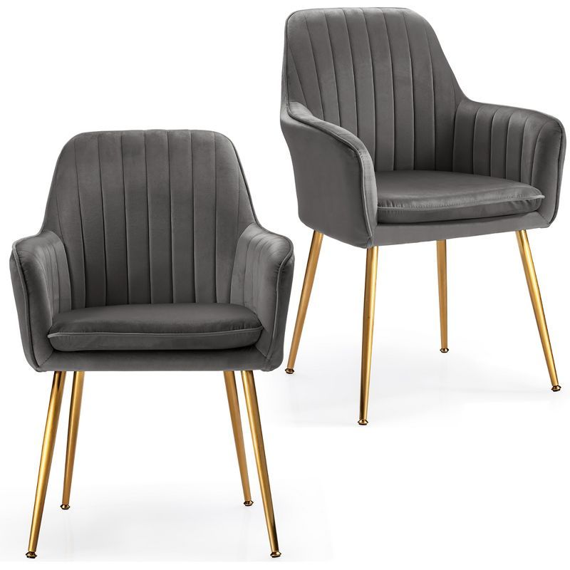 Costway Set of 2 Velvet Dining Chairs Mid-Back Leisure Armchair w/ Gold Leg Pink\Gray | Target