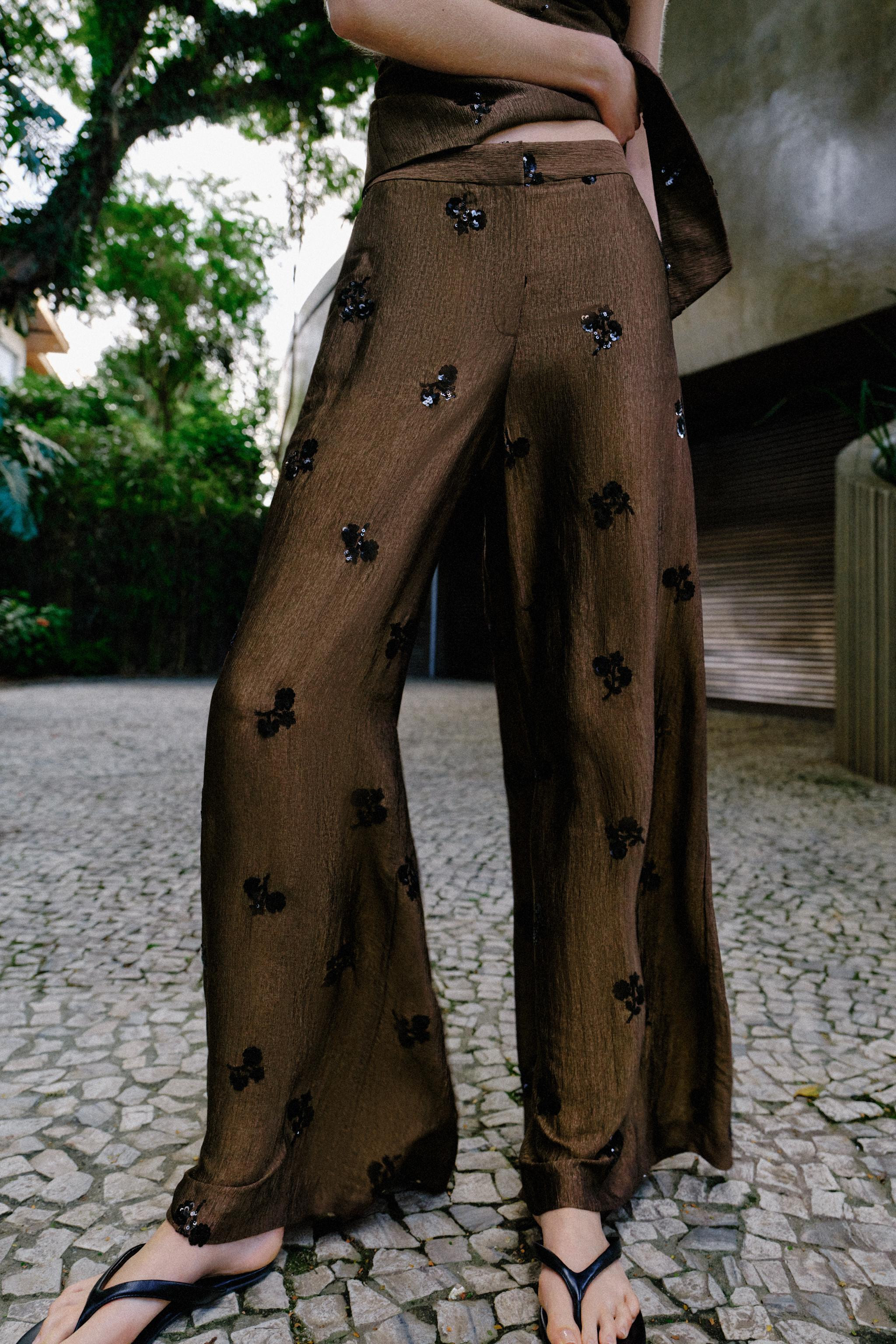 SEQUIN WIDE LEG PANTS | Zara US