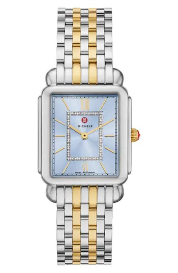 MICHELE Deco II Diamond Two-Tone Bracelet Watch, 43mm - 0.11ct. in 2T Silver/gold at Nordstrom Rack | Nordstrom Rack