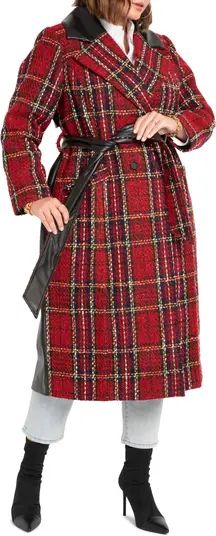 Mixed Media Plaid & Faux Leather Coat | Nordstrom