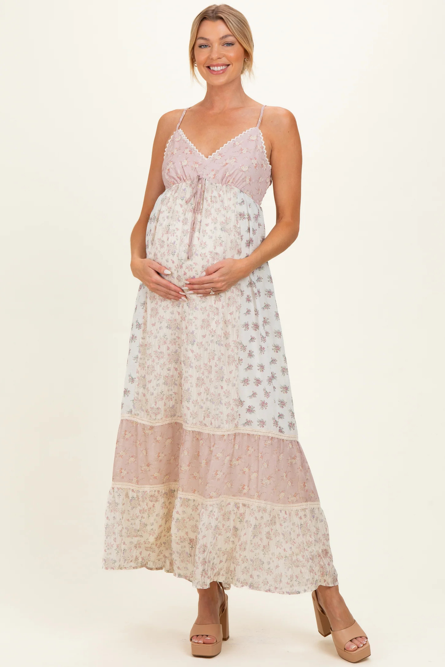 Vintage Pink Mixed Floral Maternity Maxi Dress | PinkBlush Maternity