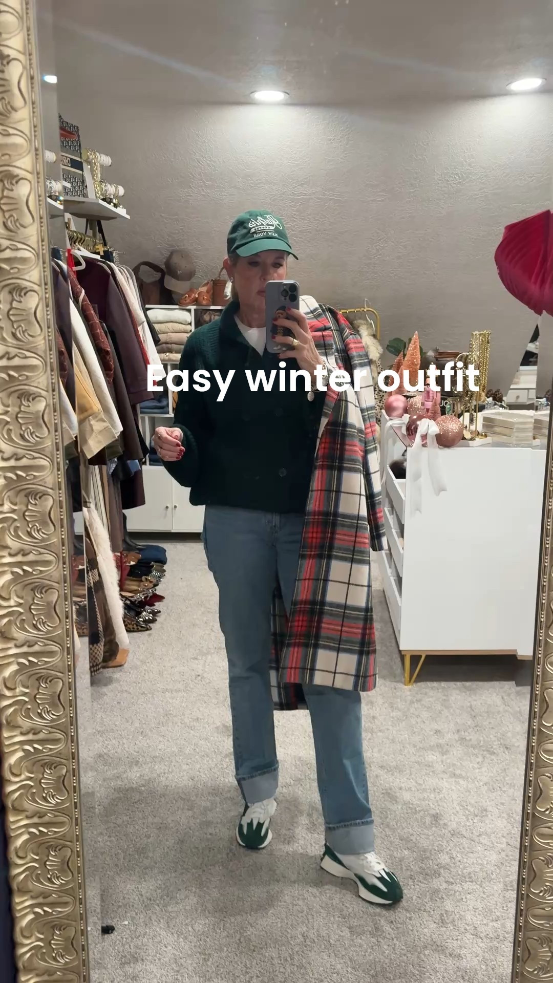 Easy Winter Outfit

Abercrombie and finch cuff denim jeans comfy (I did size up one size) and they’re long enough is you have long legs like me. 

The coziest double breasted bell sleeve cardigan, comes in several colors I have in the green and the navy,
Tts I am in a med 
On sale

White long sleeve Spanx top, 
Save 15% with code darcyxspanx
Tts in a med White long

New balance 327 sneakers 

Ralph’s coffee hat I have linked on instagram (couldn’t linked here) 

Stud earrings manufactured diamonds 

Teddy socks 

Tartan plaid coat ( no longer available) linked similar 


#LTKootd #LTKSaleAlert #LTKgrwm