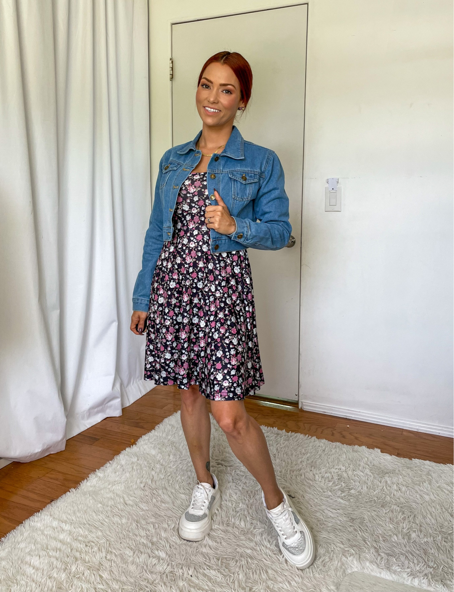 Summer spaghetti dress with jean jacket and white platform sneakers | summer outfit | summer ootd | summer dress | vacation outfit 

#LTKFindsUnder100 #LTKStyleTip #LTKFindsUnder50