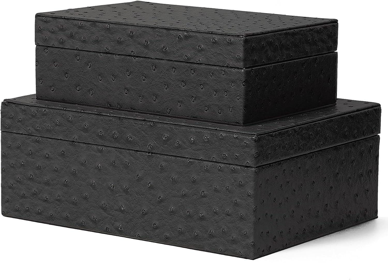 Set of 2 Decorative Storage Boxes with Lids, Faux Ostrich Leather | Amazon (US)