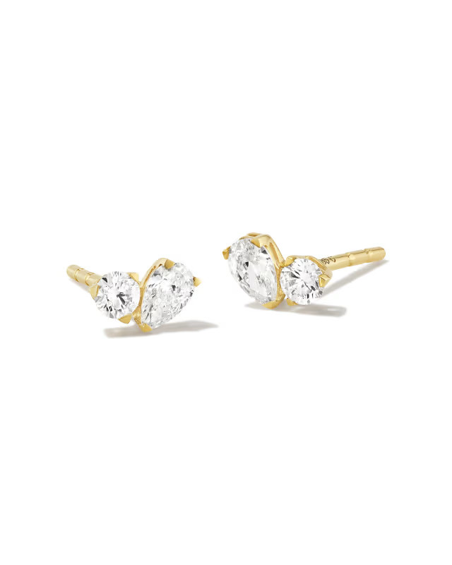 Lab Grown White Diamond Toi et Moi Stud Earrings in 14k Yellow Gold | Kendra Scott | Kendra Scott