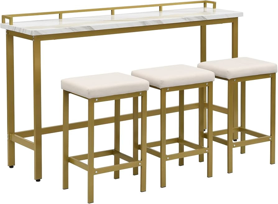 4-Pieces Dining Table Set with 1 Extra Long Console Dining Table and 3 Fabric Stools Modern Count... | Amazon (US)