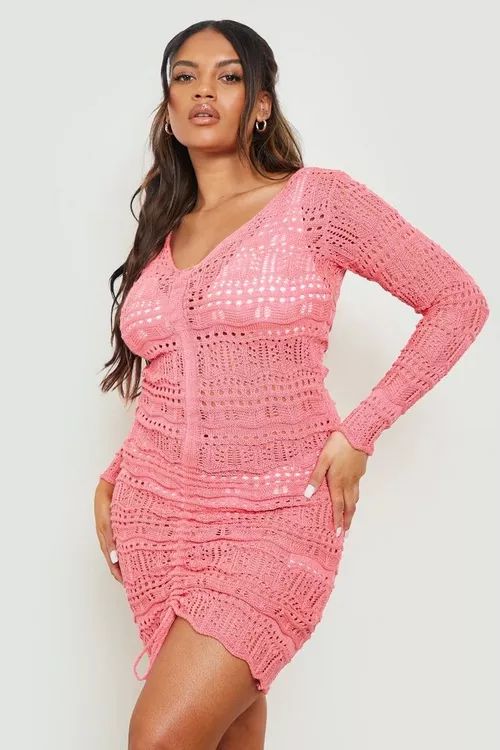 Plus Crochet Ruched Beach Dress | Boohoo.com (UK & IE)