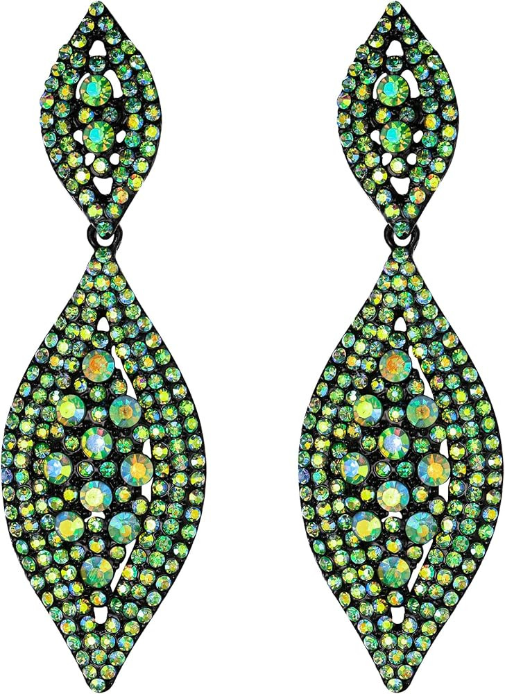Flyonce Women's Rhinestone Crystal Wedding Bridal 2 Leaf Drop Dangle Chandelier Earrings | Amazon (US)