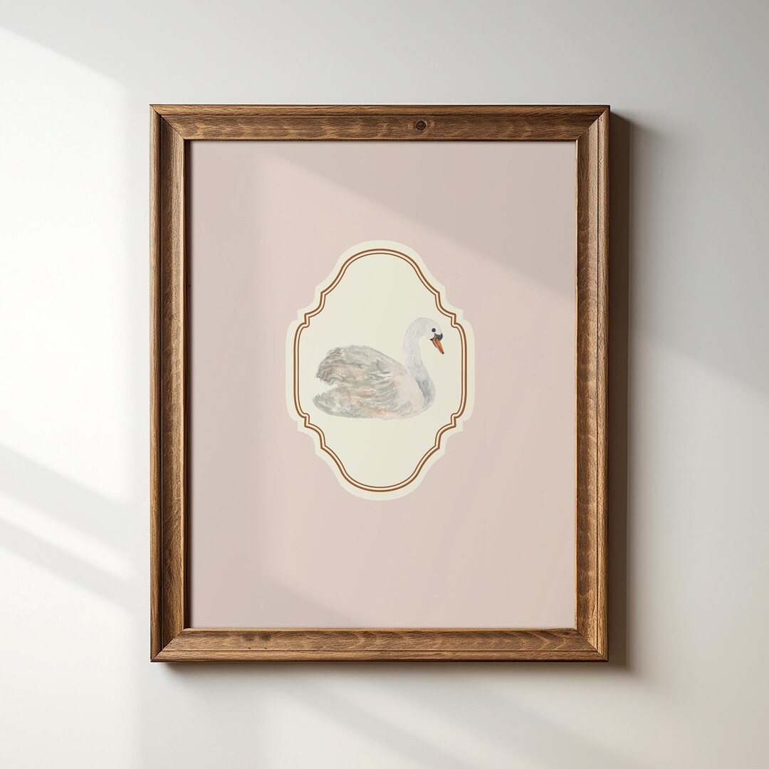 Blush Pink Vertical Swan Illustration Print, Digital Downloadable Wall Art, Trendy Decor, Girls N... | Etsy (US)