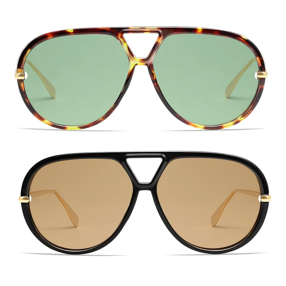 VANLINKER Oversized Trendy Polarized Aviator Sunglasses for Women Men Retro Round Sunglasses Vint... | Amazon (US)