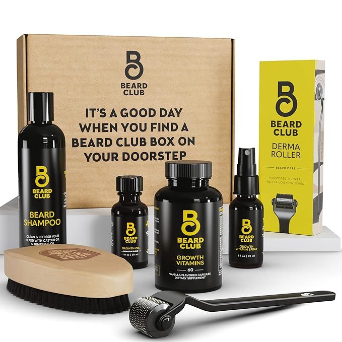 Amazon.com : Beard Club Advanced Beard Growth Kit - Derma Roller, Beard Growth Oil, Vitamins and ... | Amazon (US)