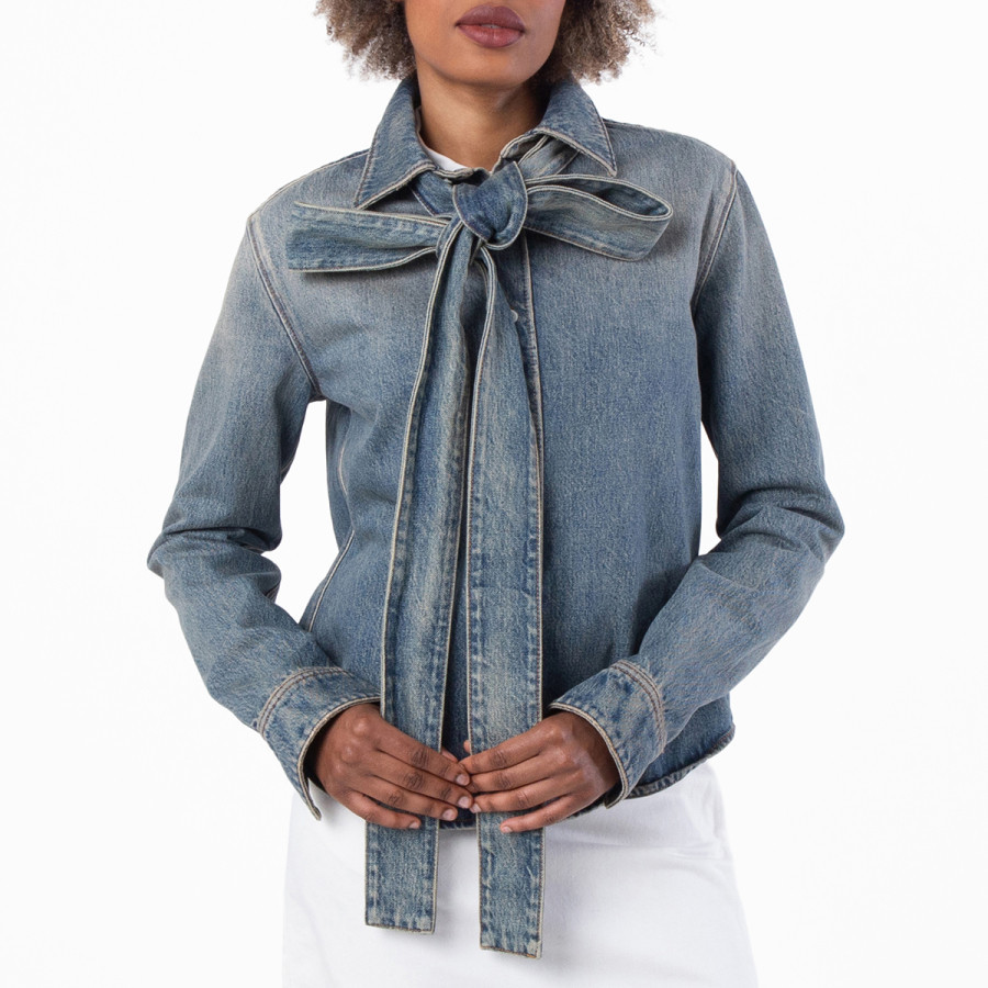 Loewe Washed Cotton Denim Bow Shirt, Brand Size 38 ( US Size 6 ) | Jomashop.com & JomaDeals.com
