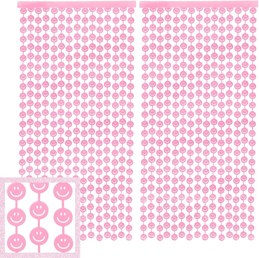 xo, Fetti Smiley Face Pink Foil Curtain Party Decorations - Set of 2 | Happy Pastel Birthday Part... | Amazon (US)