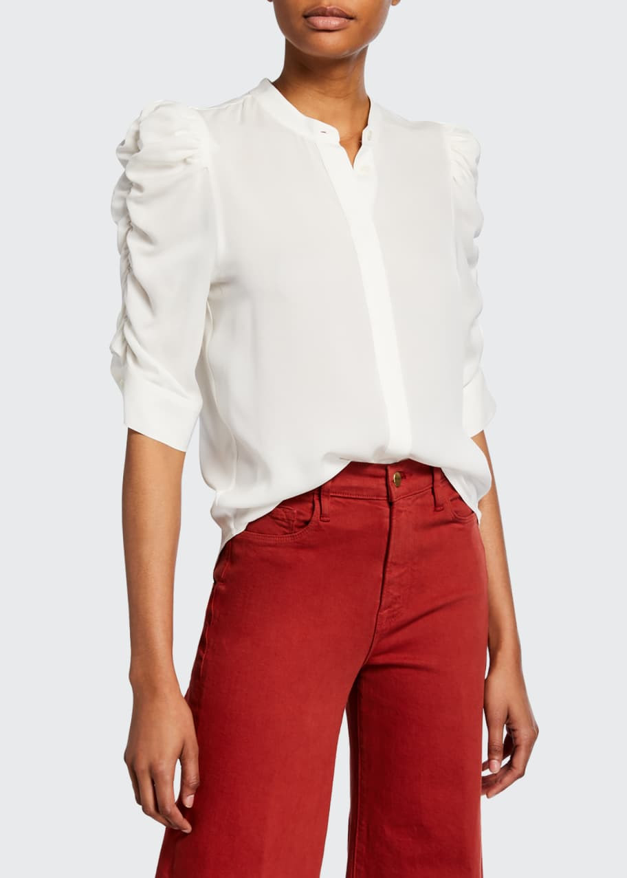 Shirred-Sleeve Button-Down Top | Bergdorf Goodman