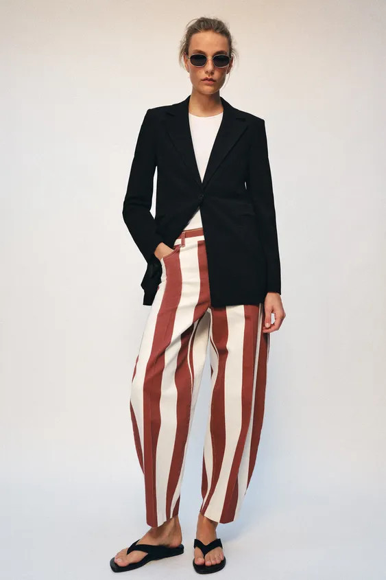 ZW COLLECTION HIGH WAIST STRIPED TAPERED JEANS | Zara US