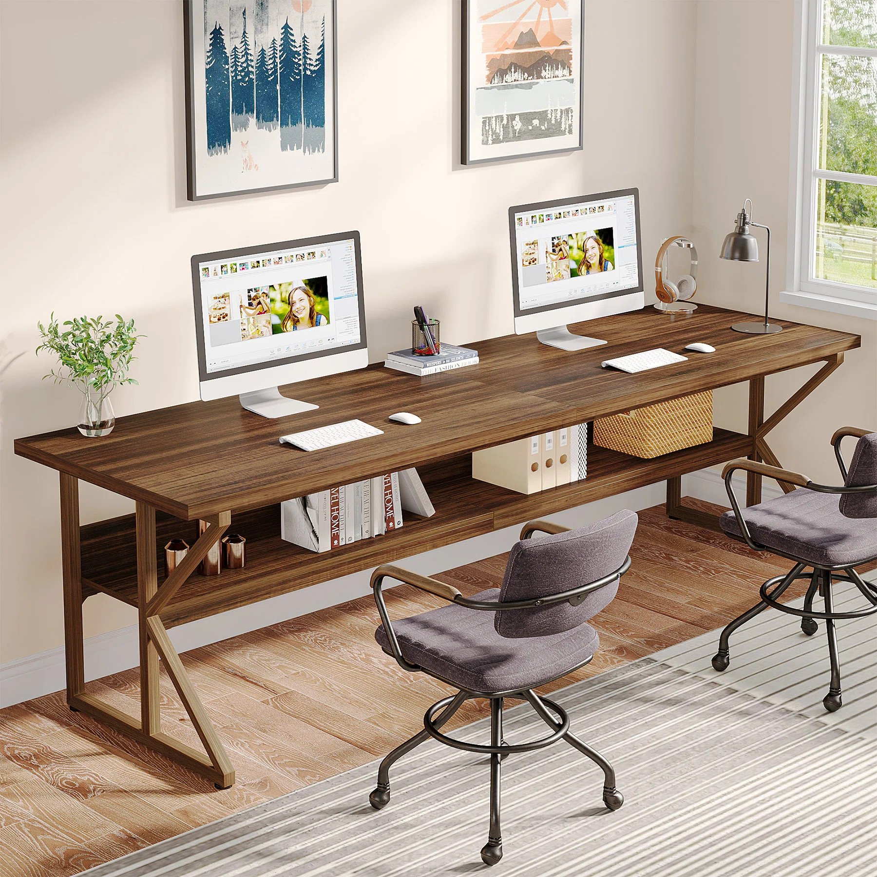 Inbox Zero Xochitl 78.74'' W Extra Long Computer Desk with Storage Shelf & Reviews | Wayfair | Wayfair North America