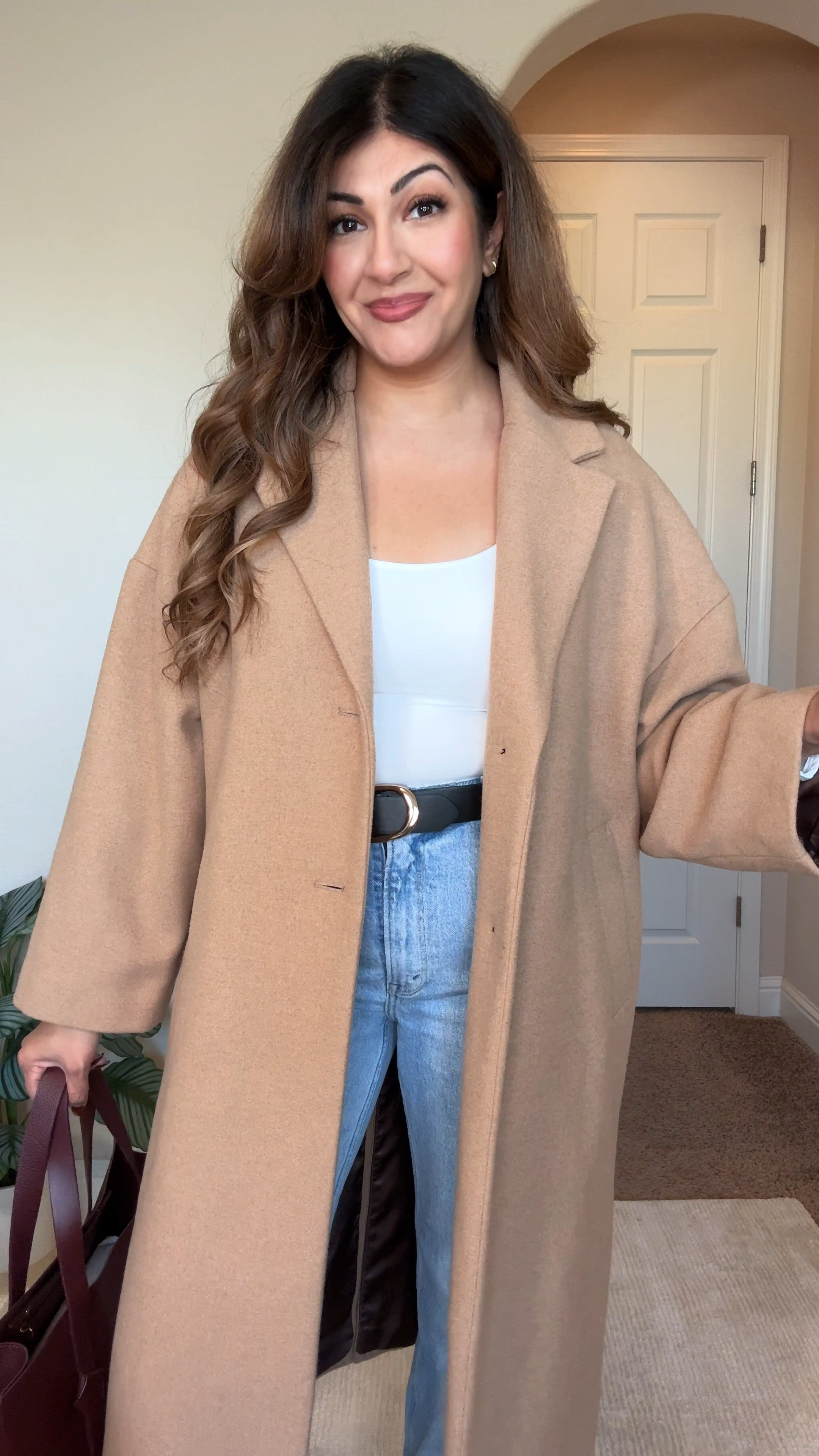 Casual Friday at work outfit also doubles as a comfy winter outfit. These are on sale for Black Friday and cyber week:
- Abercrombie jeans wearing size 31
- buttery soft bodysuits from Amazon
- oversize camel coat 

Casual workwear / thanksgiving outfit / winter outfit / cozy outfit / uggs on sale 

#LTKCyberWeek #LTKWorkwear #LTKWatchNow