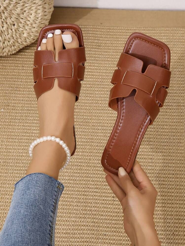 Women Cut Out Slide Sandals, Elegant Summer Flat Sandals
       
              
              $7.... | SHEIN
