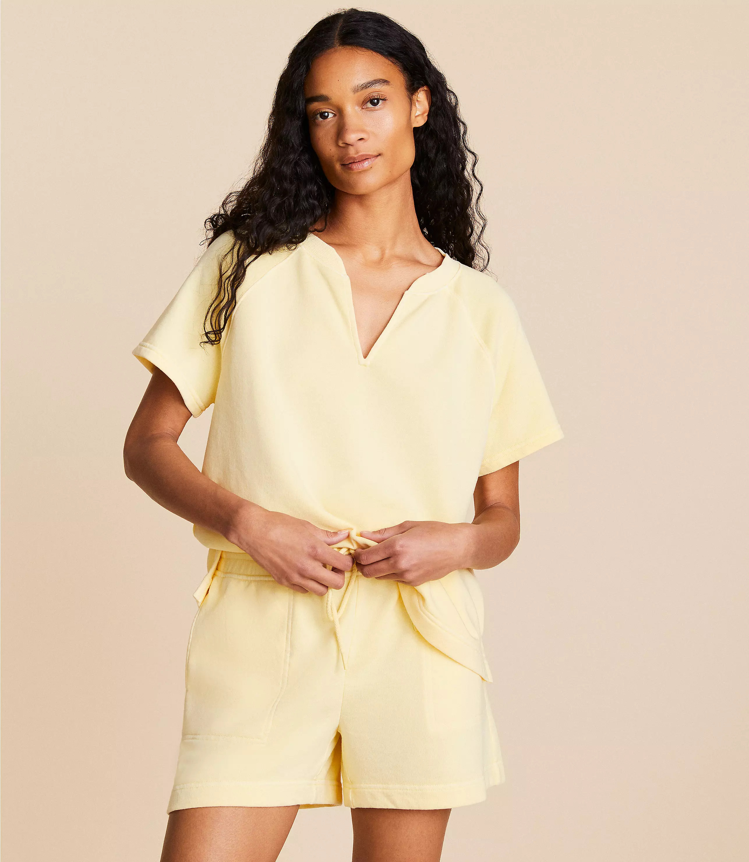 Lou & Grey Washed Cozy Cotton Split Neck Tee | LOFT