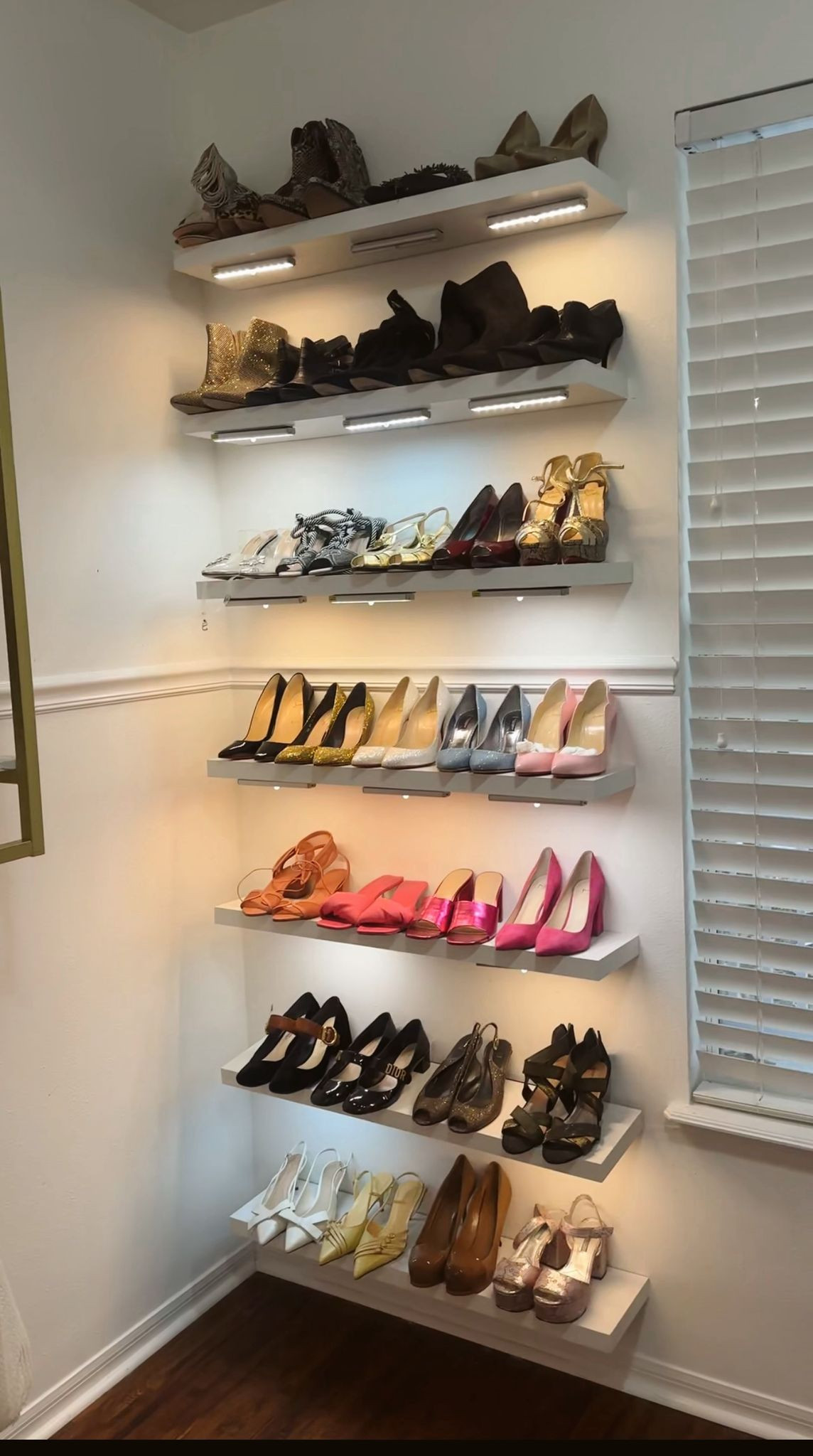 I upgraded my closet with these shelves and added lights, and it made such a difference. Now I can actually see all my shoes and keep everything looking neat and organized. 

 #LTKHome