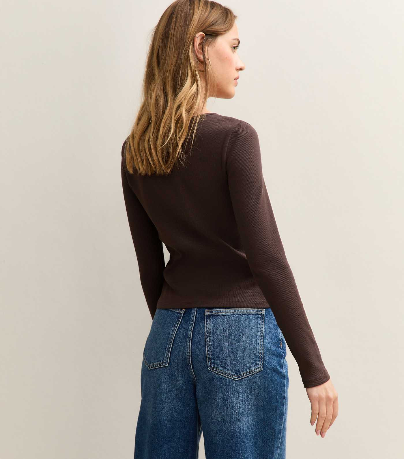 Dark Brown Ribbed Jersey Long Sleeve Cardigan | New Look | New Look (UK)