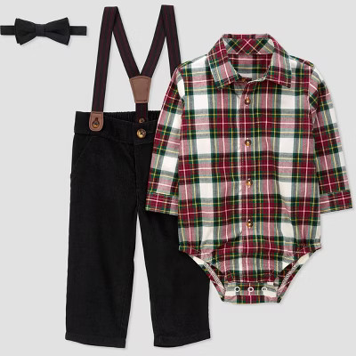 Carter's Just One You®️ Baby Boys' Plaid Suspender 3pc Top & Bottom Set - Red/White Newborn | Target