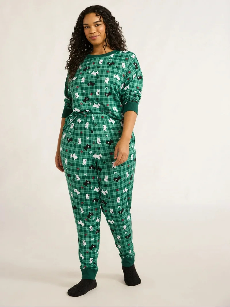 Joyspun Women's Pajama Top, Joggers and Socks Gift Set, 3-Piece, Sizes S-3X | Walmart (US)